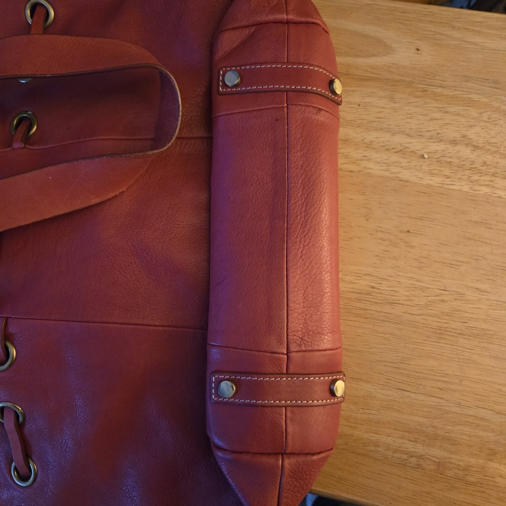 Aqua Madonna Red Leather Drawstring Bucket Bag - Picture 3 of 5